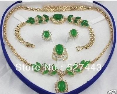 

Wholesale ridal Woman's Jewellery emerald jade necklace bracelet ring earring set Lad