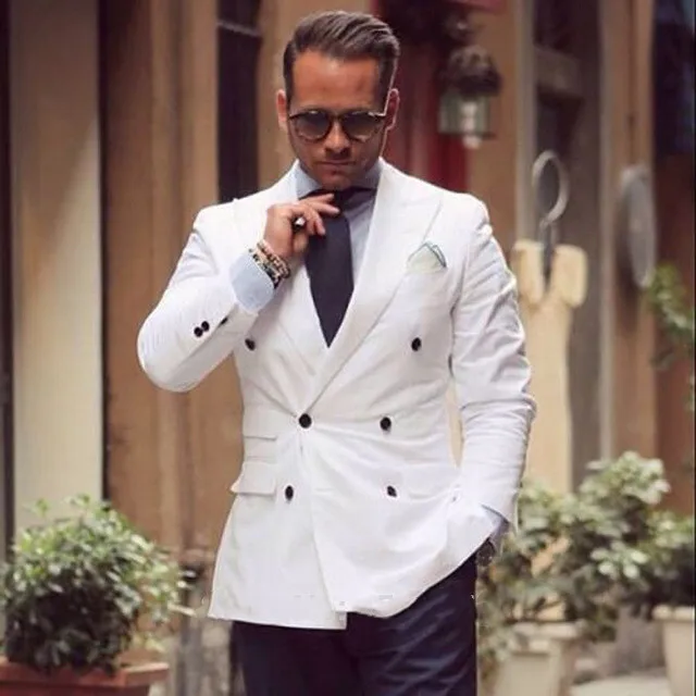 

Double Breasted Groomsmen Groom Tuxedos Peak Lapel Men Suits 2 Pieces Wedding Best Man Bridegroom ( Jacket+Pants+Tie ) C604