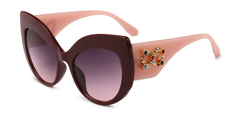 FU E модные брендовые дизайнерские женские большие ретро солнцезащитные очки с кошачьими глазами женские роскошные солнцезащитные очки DG с бриллиантами женские модели UV400 - Цвет линз: C2