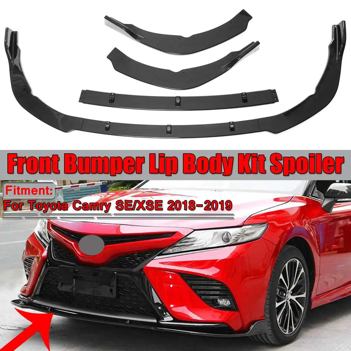 3 PCS Style ECOTRIC Gloss Black Car Front Bumper Lip Splitter Cover Trim Spoiler Diffuser Deflector for Toyota Camry SE/XSE 2018 2019 2020 