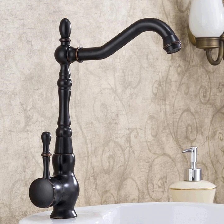 

Beautiful Artistic Oil Rubbed Bronze Black Color Orb High Basin Faucet Kitchen Faucet Mixer Tap Double Use MZJ-19