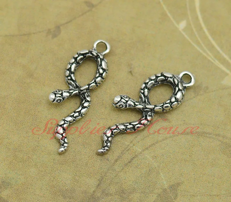 50pcs Snake Charms, Antique Silver Snake Pendants/Charms, Snake, DIY