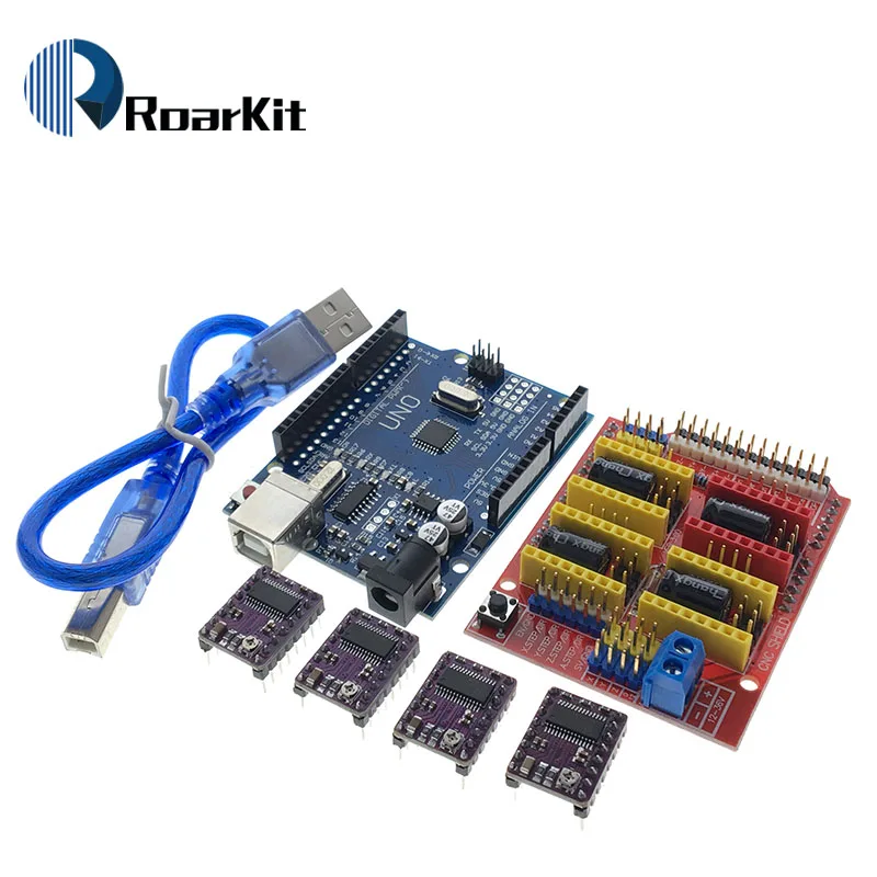 CNC щит V3 гравировальный станок 3d принтер+ 4 шт. A4988/DRV8825/AT2100 Плата расширения драйвера для Arduino+ UNO R3 с USB кабелем