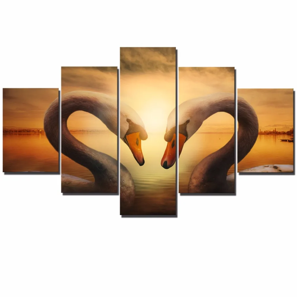Swan Lover Wall Posters And Prints in the Lake Sunset Landscape Animals