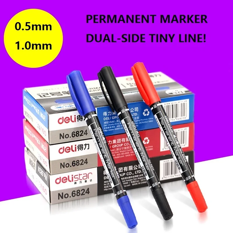 

0.5/1mm Dual Double Tip Waterproof Pens Fast Dry Permanent Marker Environmental Ink two side smooth writing logistics