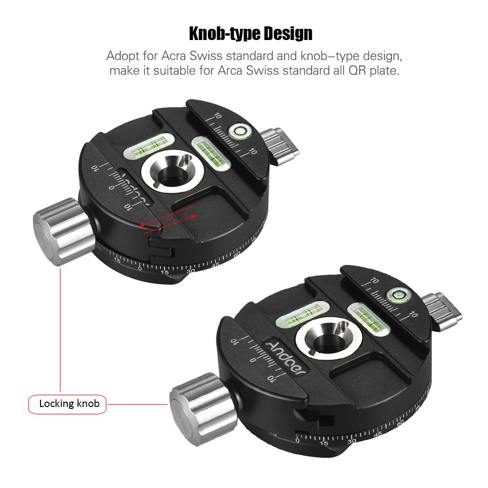 Andoer PAN-0 360 Degree Rotating Disc Camera Quick Release Clamp for Arca Swiss RRS Wimbereley Kirk Markins Quick Release Plate