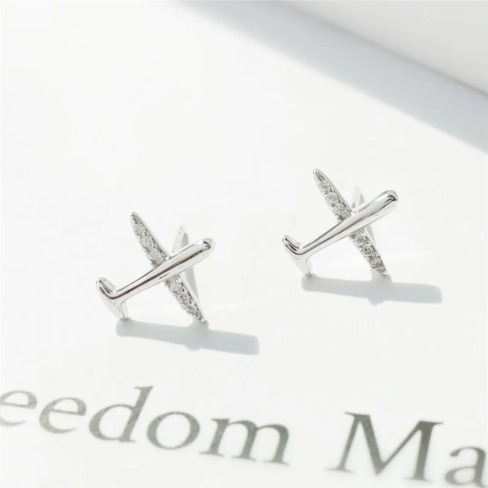 aircraft plane cz earrings 100% 925 Sterling silver Jewelry fashion Hypoallergenic Stud earrings for women gift