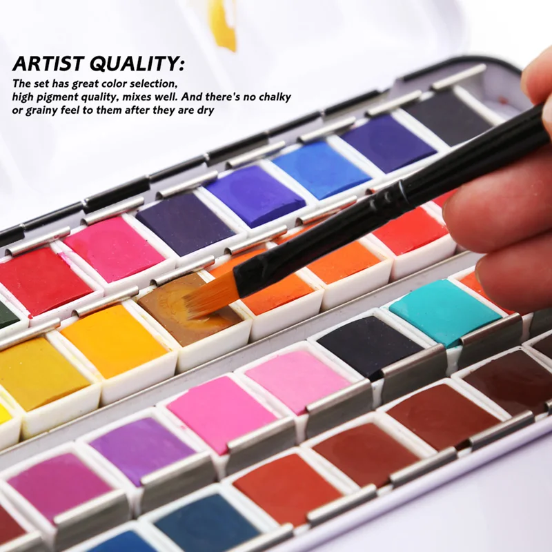 48 Premium Watercolor Half Pan Set in Metal Palette, Water Color