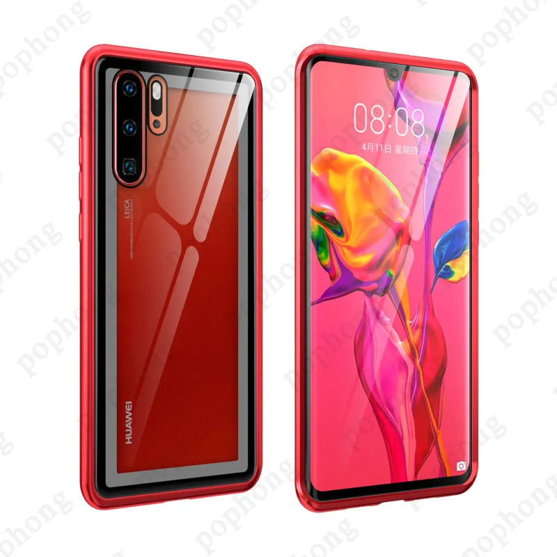 Защитный чехол для huawei P30/P30 Pro P30 lite nova 4e, плотный чехол, стеклянный металлический корпус, защитный противоударный чехол, задняя крышка - Цвет: Red