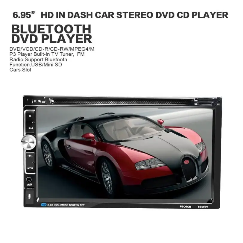 Новое поступление автомобильный DVD CD плеер 7 дюймов 2 DIN Bluetooth Сенсорный экран Радио Аудио USB iPod SD FM/AM jr9