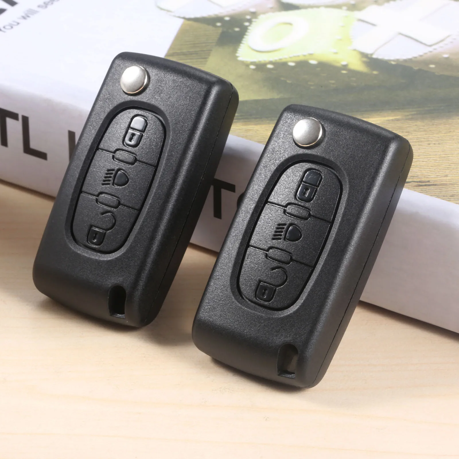 

2Pcs 3 Buttons CE0523 Flip Remote Car Key Fob 433MHz ID46 PCF7941 VA2 HU83 Blade Lamp Light For Peugeot Citroen C2 C3 C4 C5