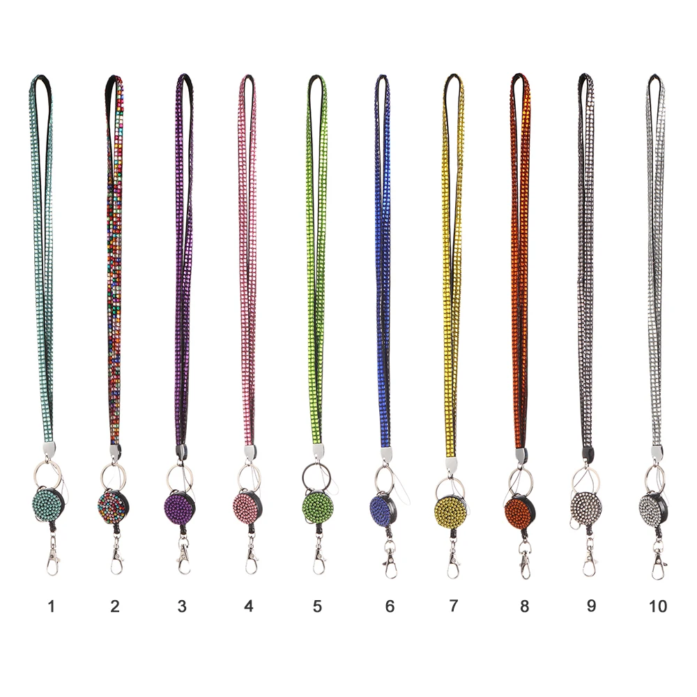 

1Pcs ID Card Holder Neck Strap Rhinestone Retractable Reel Necklace Hanging Rope Lanyard Lightweight Office Supplies Dropship