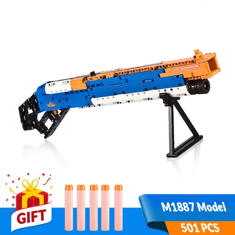 

501pcs DIY Assembled Building Gun Block Toys Outdoor Simulated Shooter M1887 Model with Foam bullets Kit Gift for Boy Teenage
