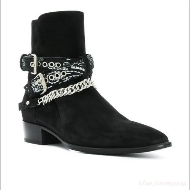 

Hot Mens fashion buckle genuine suede leather shoes round toe ankle show boots D103