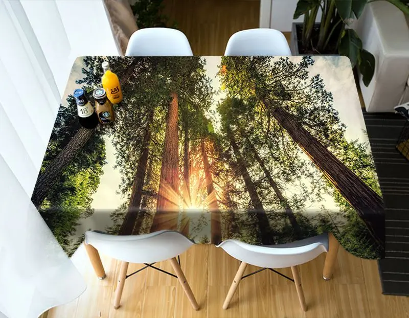 Blue Sky Fir Tree Pattern Wood Table Cloth Round Tablecloth Factory