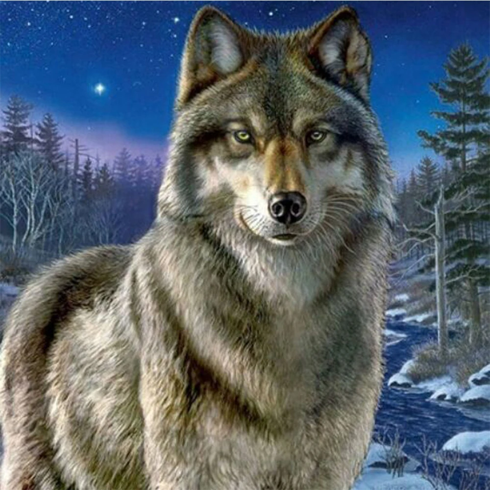 

LI LOYE 5D DIY Diamond embroidery Snowy night Wolf cross stitch diamond painting mosaic beadwork pictures Rhinestones art RT1041