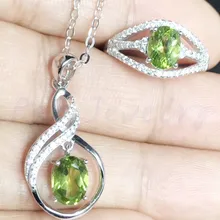 Натуральный ювелирные изделия из перидота комплект 925 пробы Щепка 1 шт кольца, 1 шт. Подвеска 0.95ct* 2 шт., драгоценный камень, хорошее ювелирное изделие, F8051102