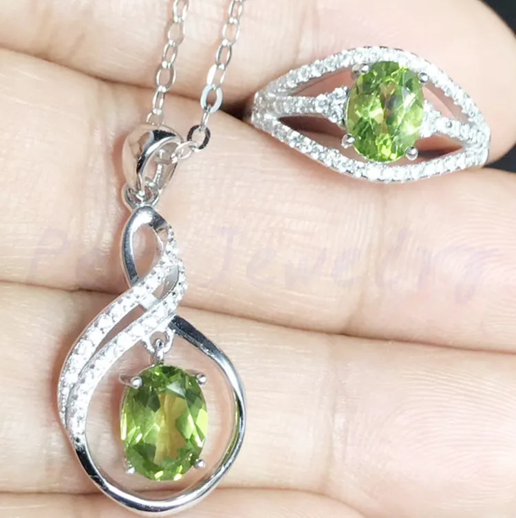 Natural peridot jewelry set Free shipping 925 sterling sliver 1pc ring