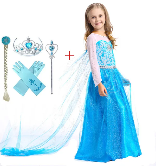 Новое платье Анны и Эльзы для маленьких девочек Высококачественная нарядная детская одежда Золушки с блестками для вечеринок костюм Снежной Королевы для косплея - Цвет: 14