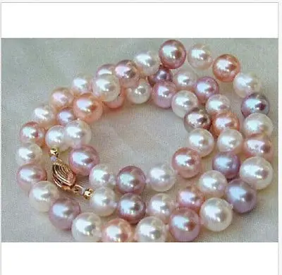 

Wholesale FREE SHIPPING elegant 10-11mm south sea white pink purple pearl necklace 19inch
