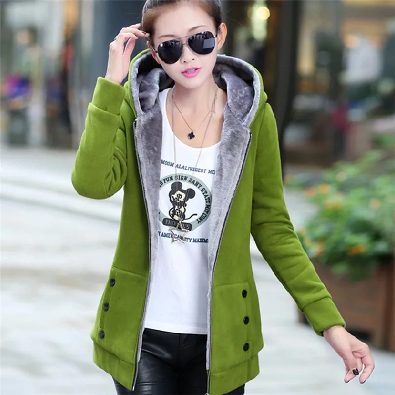 

Winter Thick Fleece Warm Jacket Women Fashion Outwear Zip Up Hoodies Sweatshirts Long Sleeve Hooded Hoody Coat Button Pockets