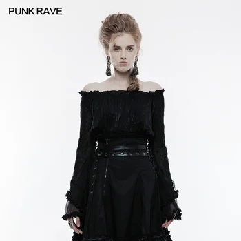

Punk Rave Gothic Lolita Women shirt Lace Sexy Off Shoulder T-shirt Fashion Victorian Style Women Punk Tops Shirt