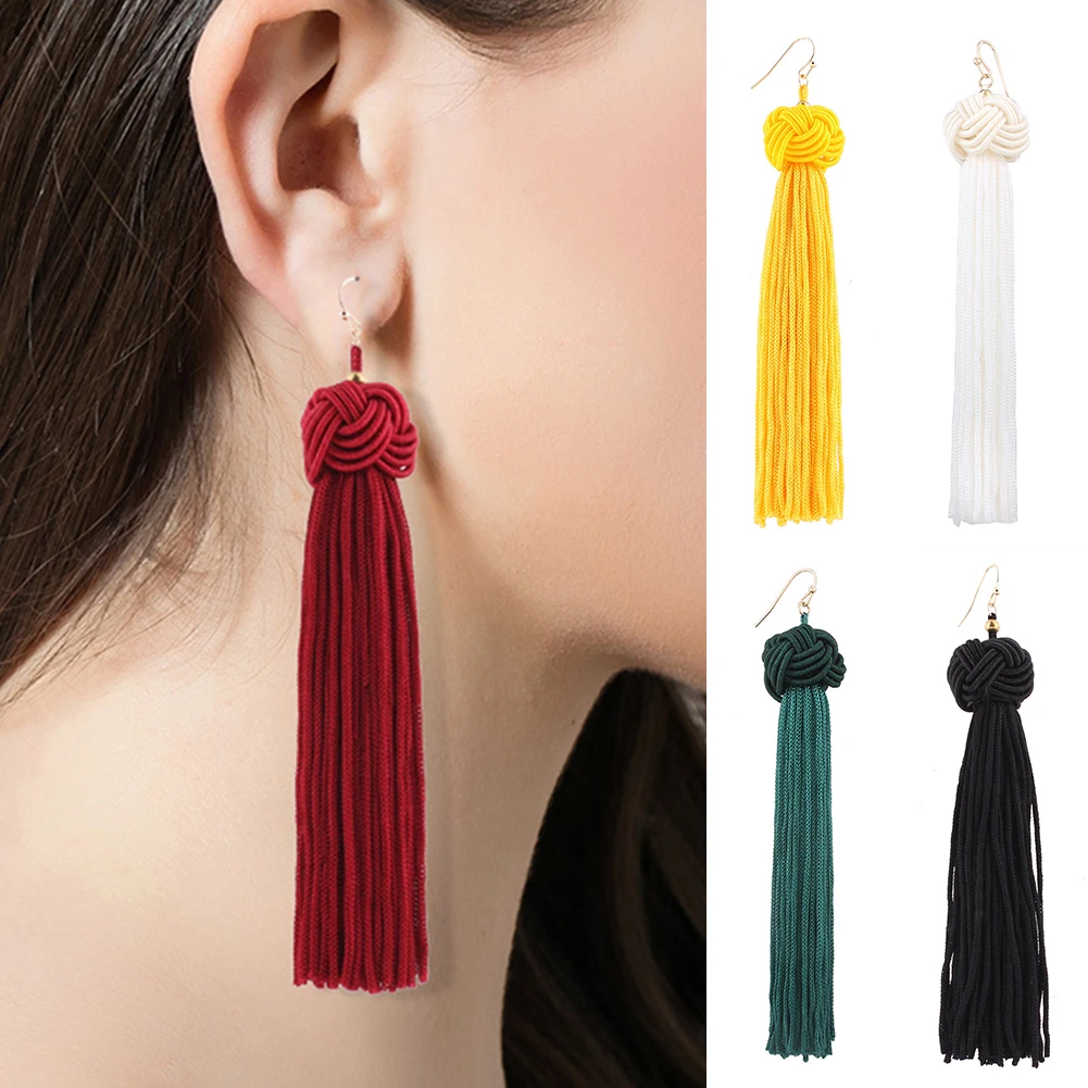 

Bohemian Women Woven Knot Long Tassel Dangle Hook Earrings Statement Jewelry New Chic Vintage