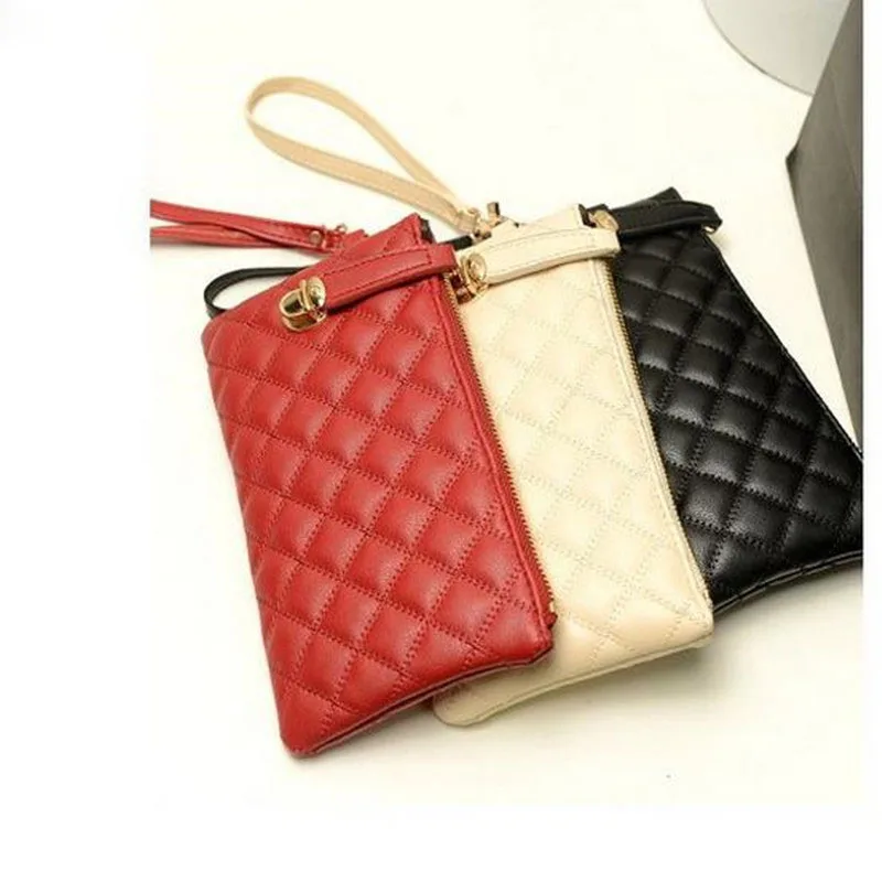 

3 Color Handbags Imported High Quality Leather Female Retro Wave Packet Quilted Clutch Bag Plaid Pattern Wallet Bags Wholesale