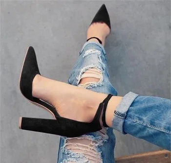 

Women Pumps Sexy High Heels Shoes ladies Lace Up Point Toe Party Wedding Pump Black Woman shoes 35-43 chaussures femme