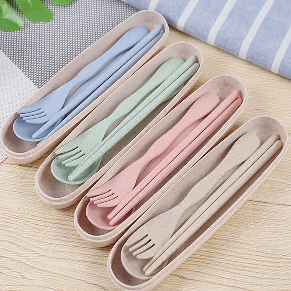 

3PCS/SET New Home & Living Wheat Straw Fork Kids Adult Cutlery Portable Dinnerware Kitchen Tools