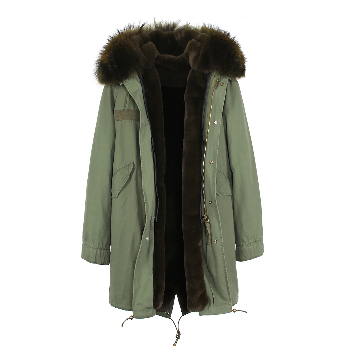 JAZZEVAR Женский пальто армейский зеленый большой цвет енота мех с капюшоном парки верхняя одежда длинная съемная зимняя куртка с подкладкой - Цвет: color 18