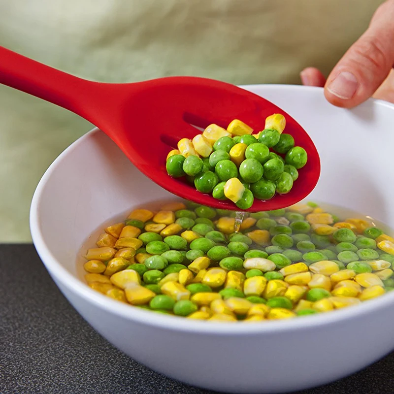 Premium Silicone Slotted Spoon Non-Stick Large Silicone Scoop Long Handled Drain Serving Spoon Colorful Silicone Cooking Utensil Kitchen Tools Cookware (6)