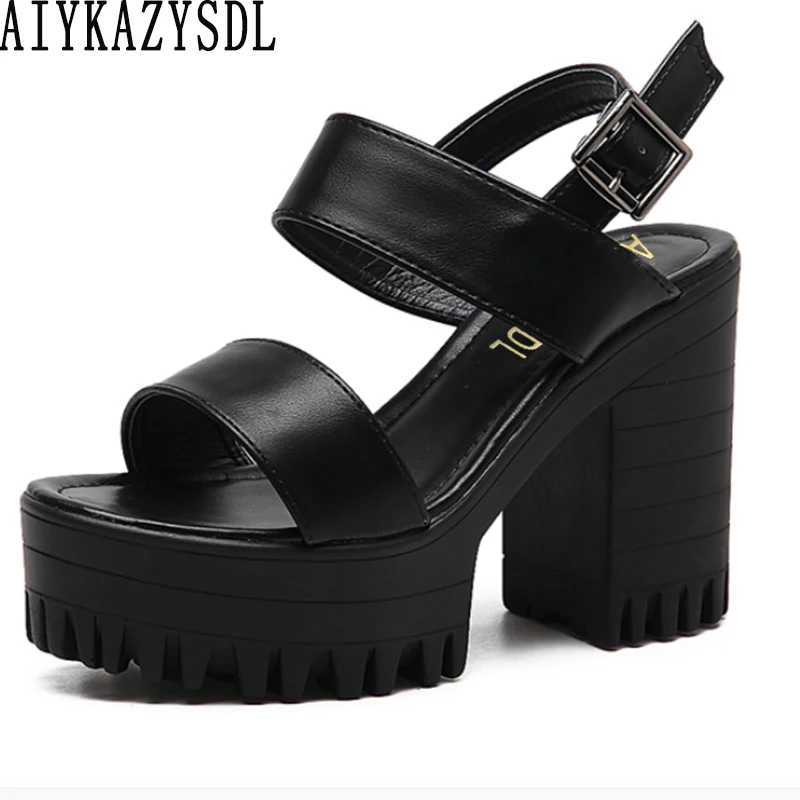 

AIYKAZYSDL 2019 Women Casual Ankle Strap Sandals Open Toe Platform Thick Chunky Block High Heels Buckle Strap Comfort Shoes