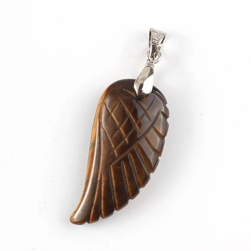 Natural Gnergy Gemstone~ Natural Stones 35mm Carve Angel Wing Pendants Rock Crystal Opalite Fluorite Lapis Lazuli Rhodonite Pendant Women Men Jewelry 14 AA00201023912a