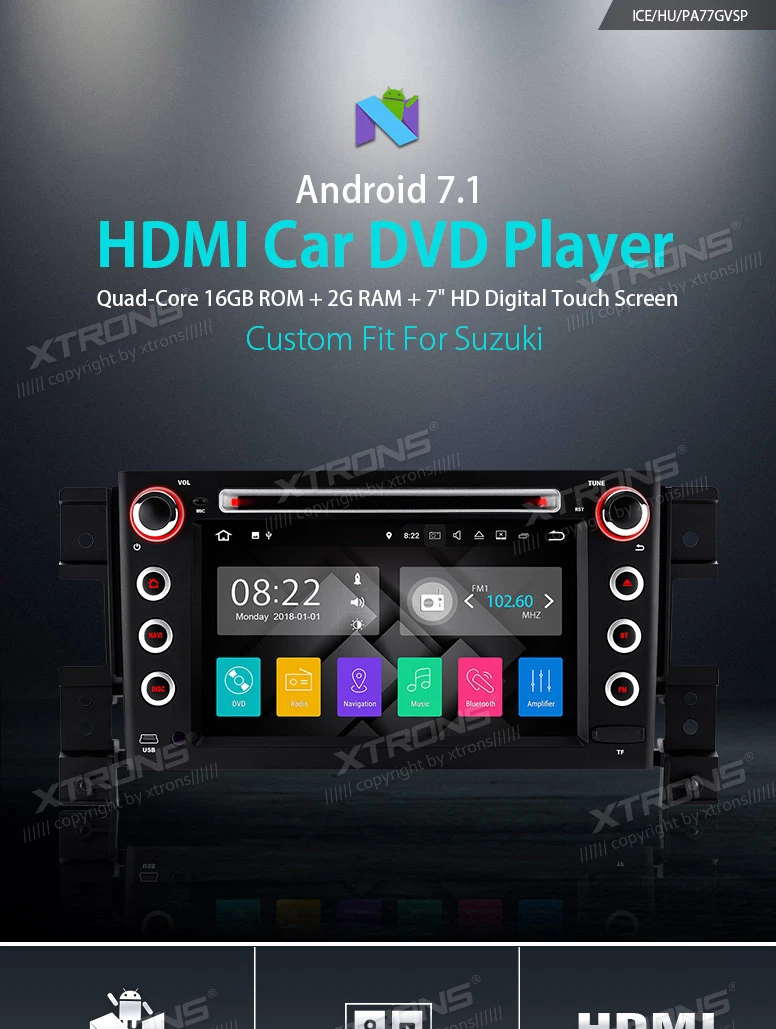 Perfect 7" Quad-Core Android 7.1 Nougat OS Car DVD for Suzuki Grand Vitara 2005-2013 with 2GB RAM 16GB ROM & Multi-Window View Support 0