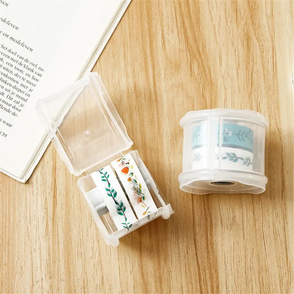 

1PC Plastic Clear White Masking Tape Dispenser Washi Tape Holder Kawaii Stationery Desk Accessories Adhesives Tape Storage Box