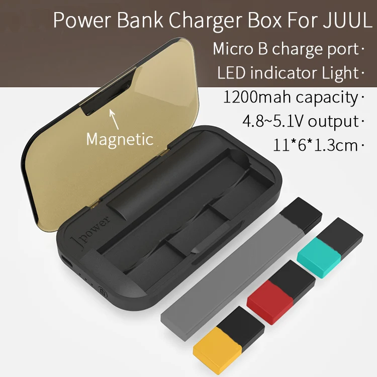 

Portable 1200mah Power Bank Charger Box For JUUL Charging Case Storage Holder with Led Indicator Light And Magnetic Cover