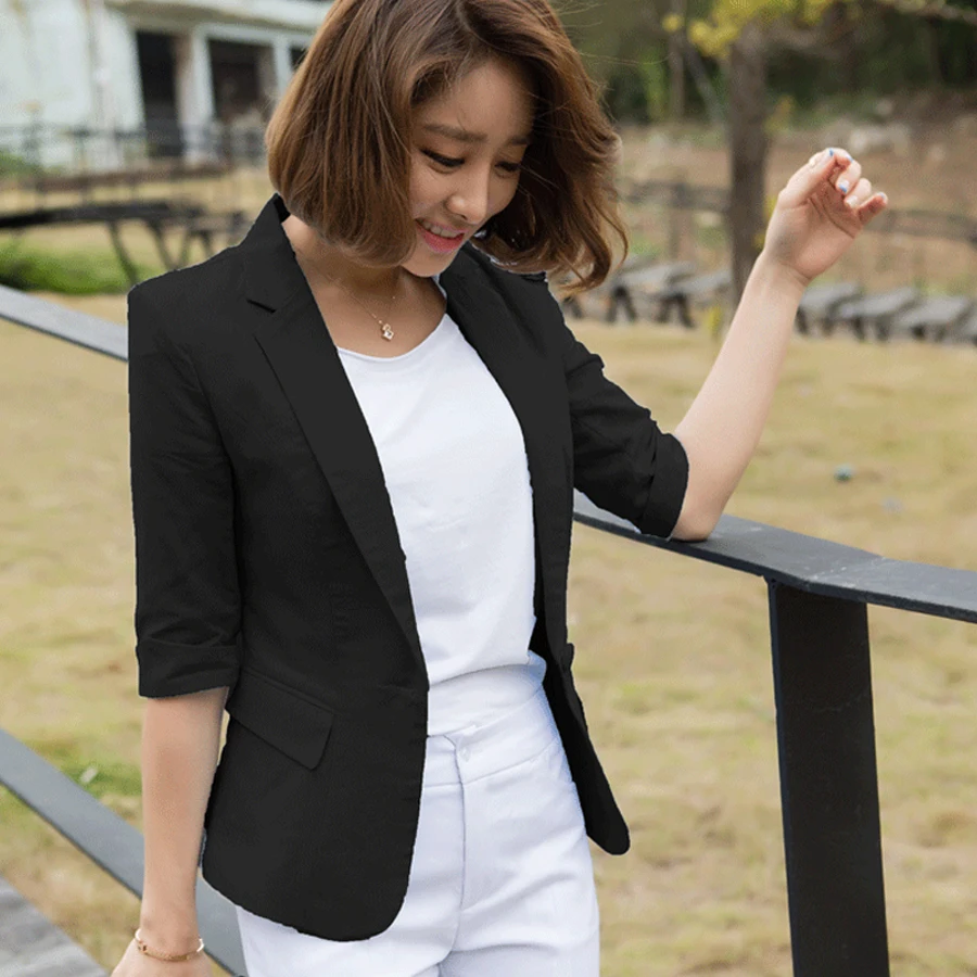 2018 chaquetas de Mujer talla grande Blazer blanco negro Rosa Blazer Mujer Abrigo Mujer delgada chaqueta de traje corto j09E _ - AliExpress Mobile