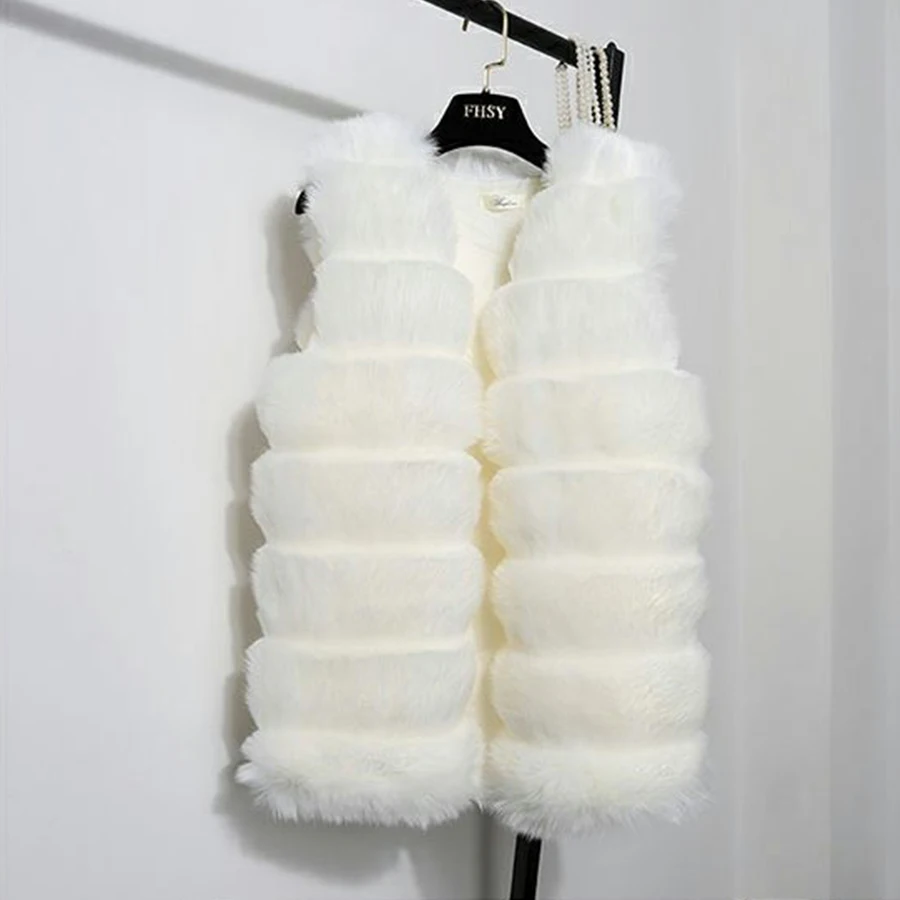 Goedkoop Herfst Winter Faux Fur Coat Vrouwen Dikke Warme Bont Elegante Mouwloze Lange Vest Vrouw Casual Slim Luxe Dikke Warme Bont jas