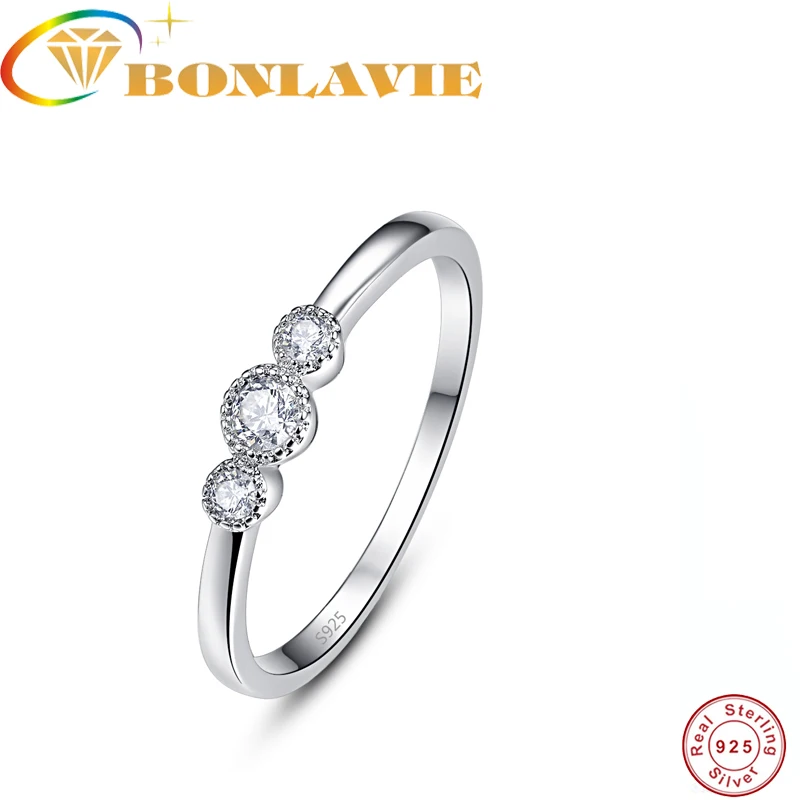 

2018 Simple Style 3pcs Round CZ Stone Finger Rings For Women S925 Sterling Sliver Wedding Bands Bijoux Jewelry Gift