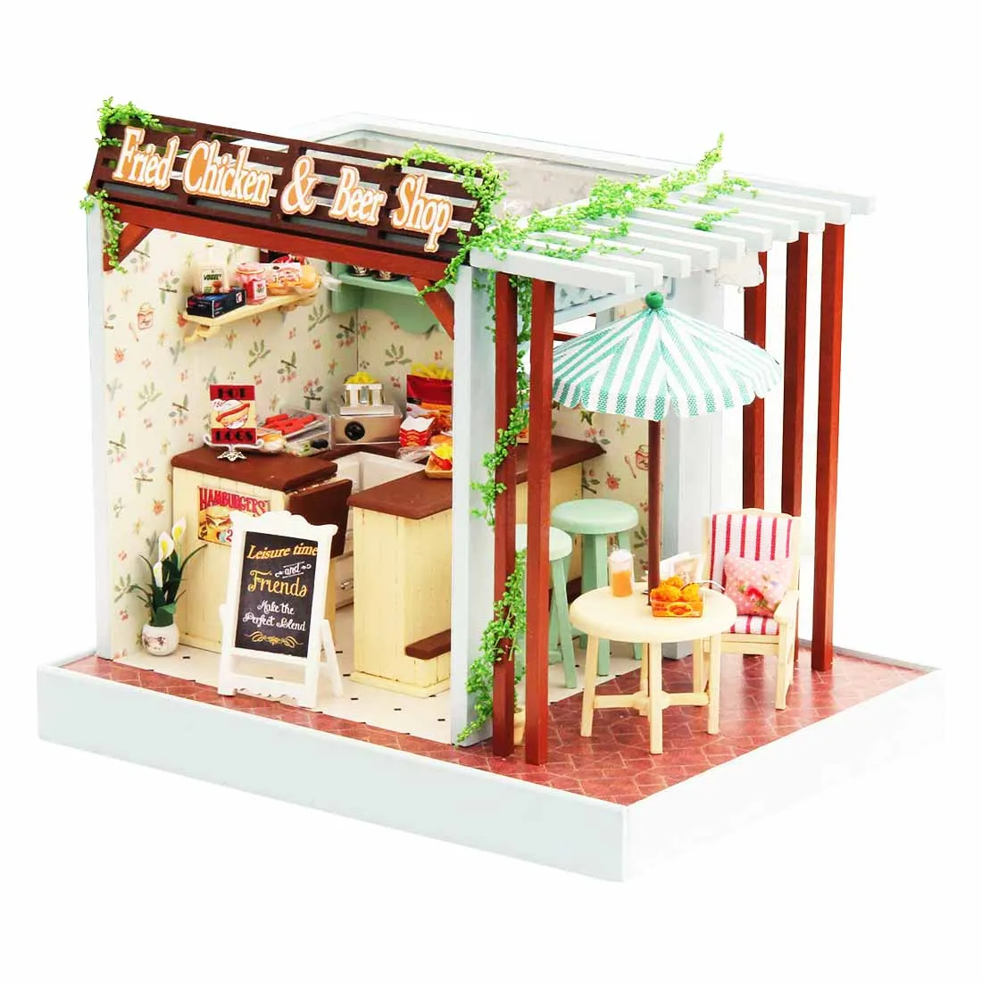 

Interesting Dollhouse Fried Chicken and Beer Shop 3D Assembly DIY Household Creative House Kit without Dust Cover Toys For Kids