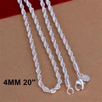 

2019 New Top Quality Silver Plated & Stamped 925 4mm rope chains necklace 16-24inch for men Fashion jewerly silver necklace