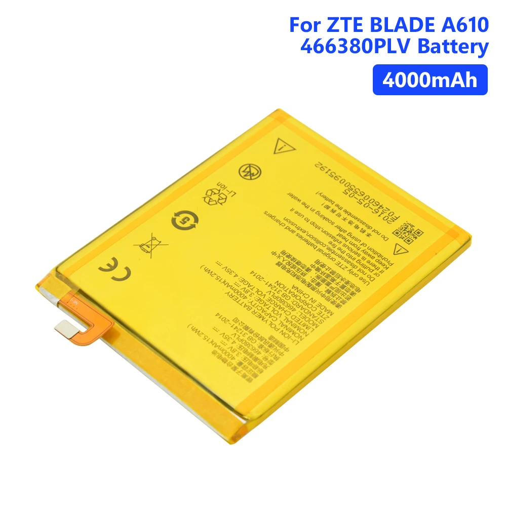 

High Quality 4000mAh Battery 466380PLV Rechargeable Lithium Phone Bateria Batteries For ZTE Blade A610 A610C A610T With Tools