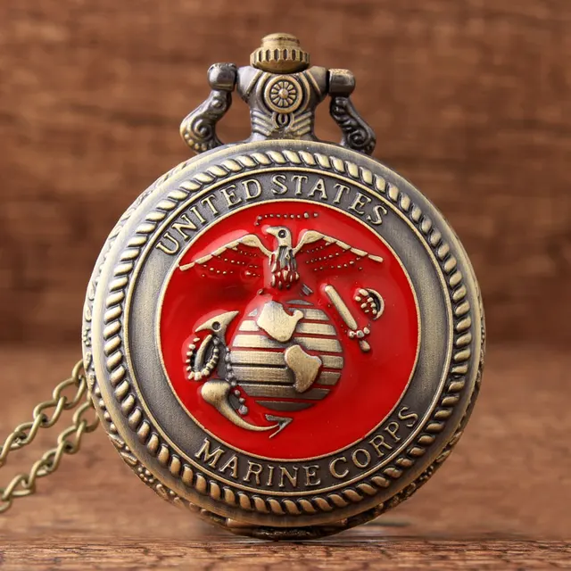 Red Dial Bronze Retro United States Marine Corps Quartz Pocket Watches For Mens Red Dial Bronze Retro United States Marine Corps Quartz Pocket Watches For Mens