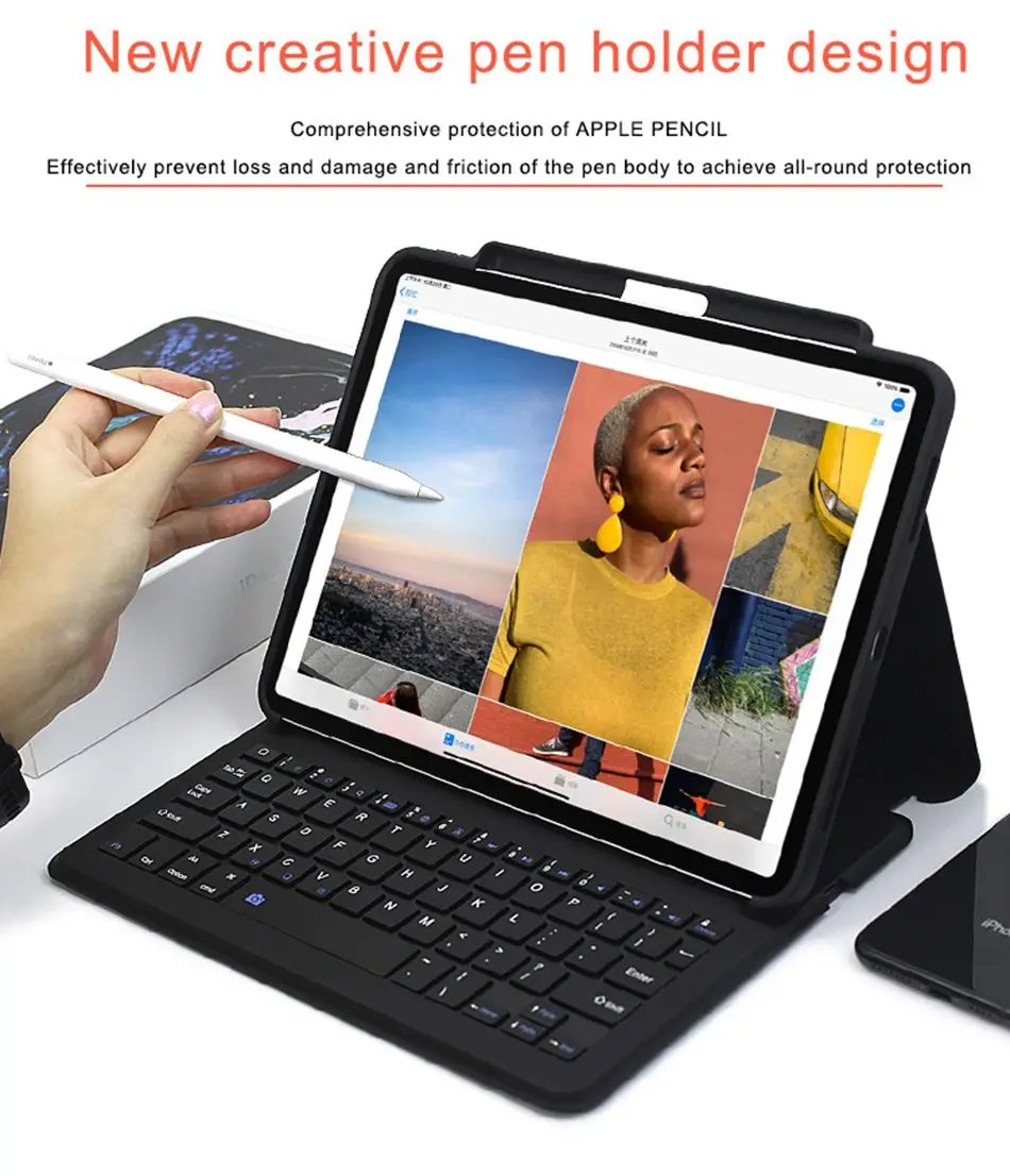 Чехол для клавиатуры Bluetooth для iPad Pro 12.9 / 11 Автоматическое сна Умный кожаный защитный чехол Ультратонкий слот для подставки для фолио Подставка для корпуса для iPad Pro 11 12.9(3-го поколения