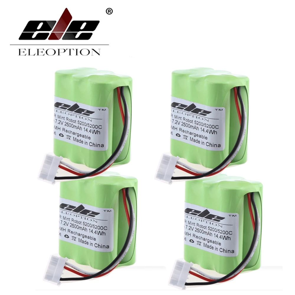 ELEOPTION 4PCS 7.2V 2500mAh 2.5Ah Ni MH Floor Cleaner Battery for iRobot Mint 5200 5200Cbattery