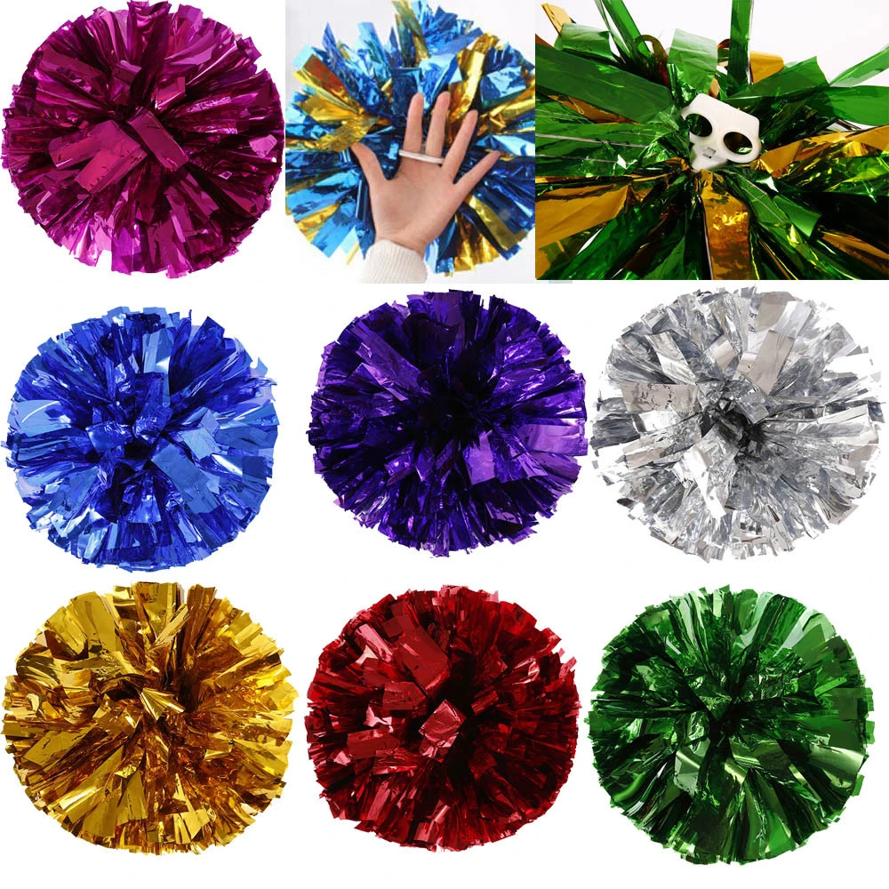 1pc Metallic Foil And Plastic Ring Handheld Pom Poms Cheerleading Party Football Decor Props Tassel Design Flower Ball Party Diy Decorations Aliexpress