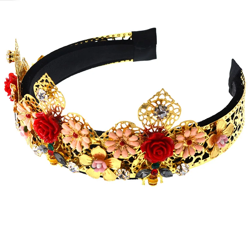 

Baroque Rhinestone Hair Accessories Bride for The Party Wedding Flower Crown Crystal Headband Luxury Jewel Jewelled Hairband