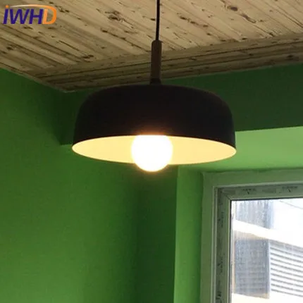 Lámpara colgante de hierro IWHD Iluminacion LED con luz fija para el hogar, lámpara colgante moderna de madera, lámpara colgante de moda Estilo nórdico, lámpara colgante de cocina