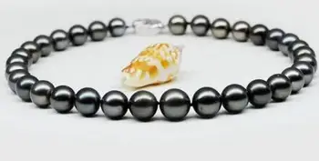 

free shipping >>>>noble jewelry stunning AAA10-11mm tahitian black green pearl necklace 14k